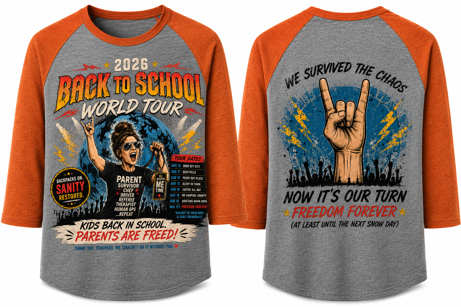 2026 Back to School World Tour raglan baseball tee front and back