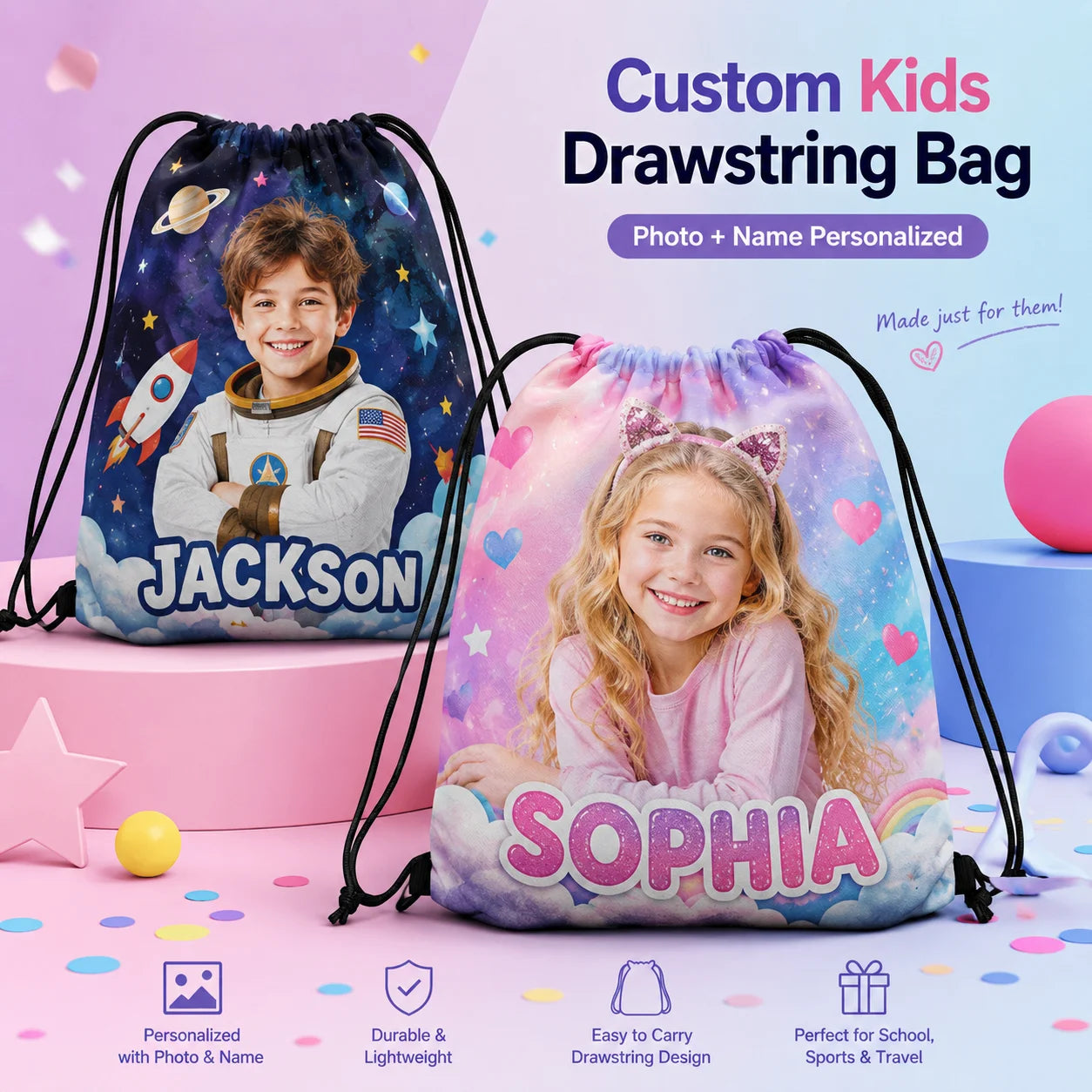 Personalized Kids Drawstring Backpack