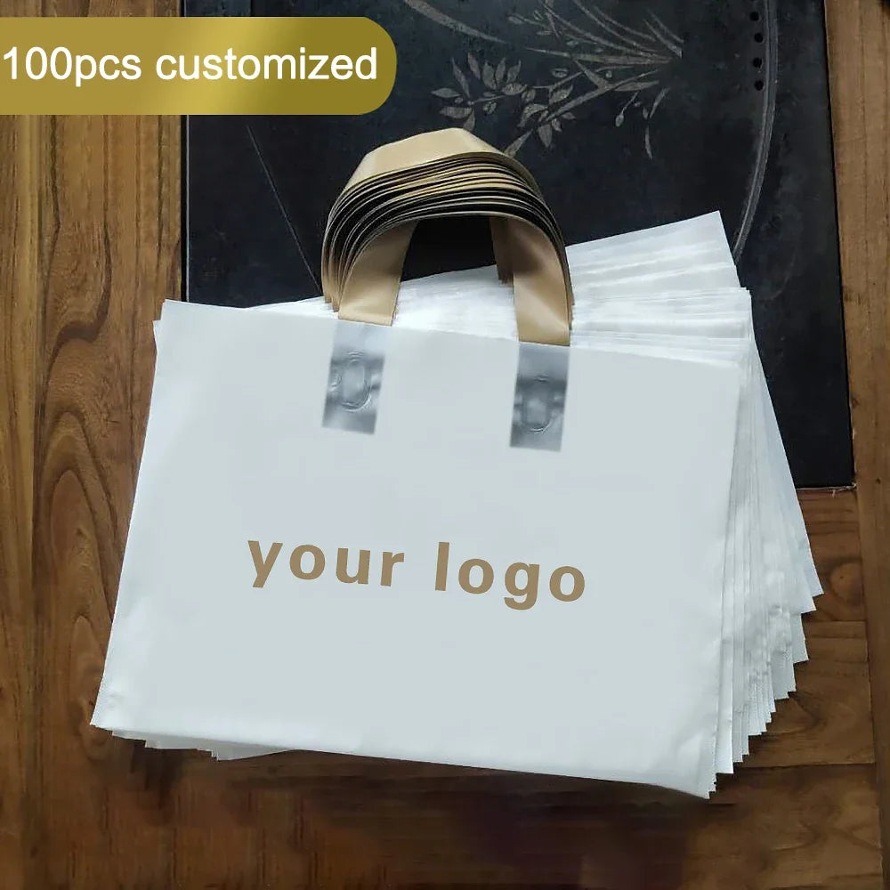 Custom Logo Shopping Bags – 100 Pack