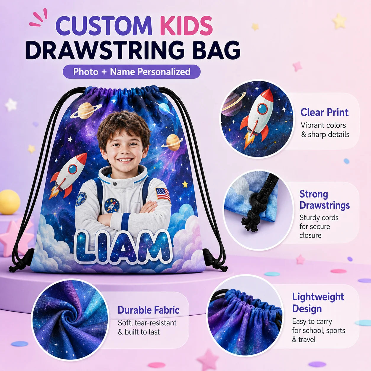 Personalized Kids Drawstring Backpack