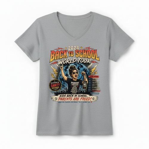 Heather grey ladies v-neck t-shirt mockup - Back to School World Tour